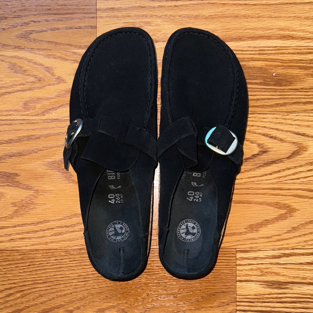 Birkenstock Black Suede Slip-On Sandals with Buckle size 40